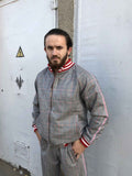Grey & Red Glen Plaid Gentlemen Tracksuit — glen plaid bomber jacket and joggers, jacket close-up