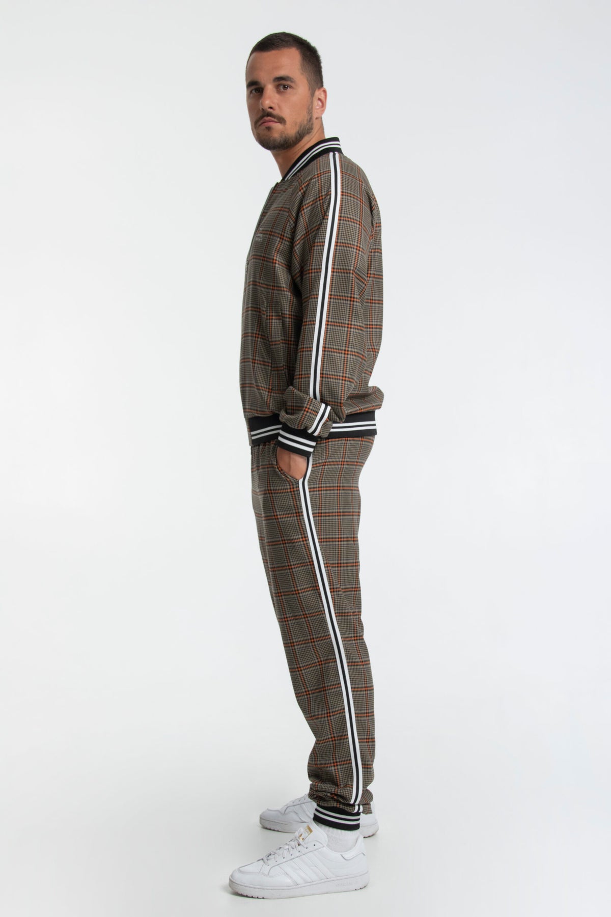 Premium Khaki Glen Plaid Gentlemen Tracksuit — side view