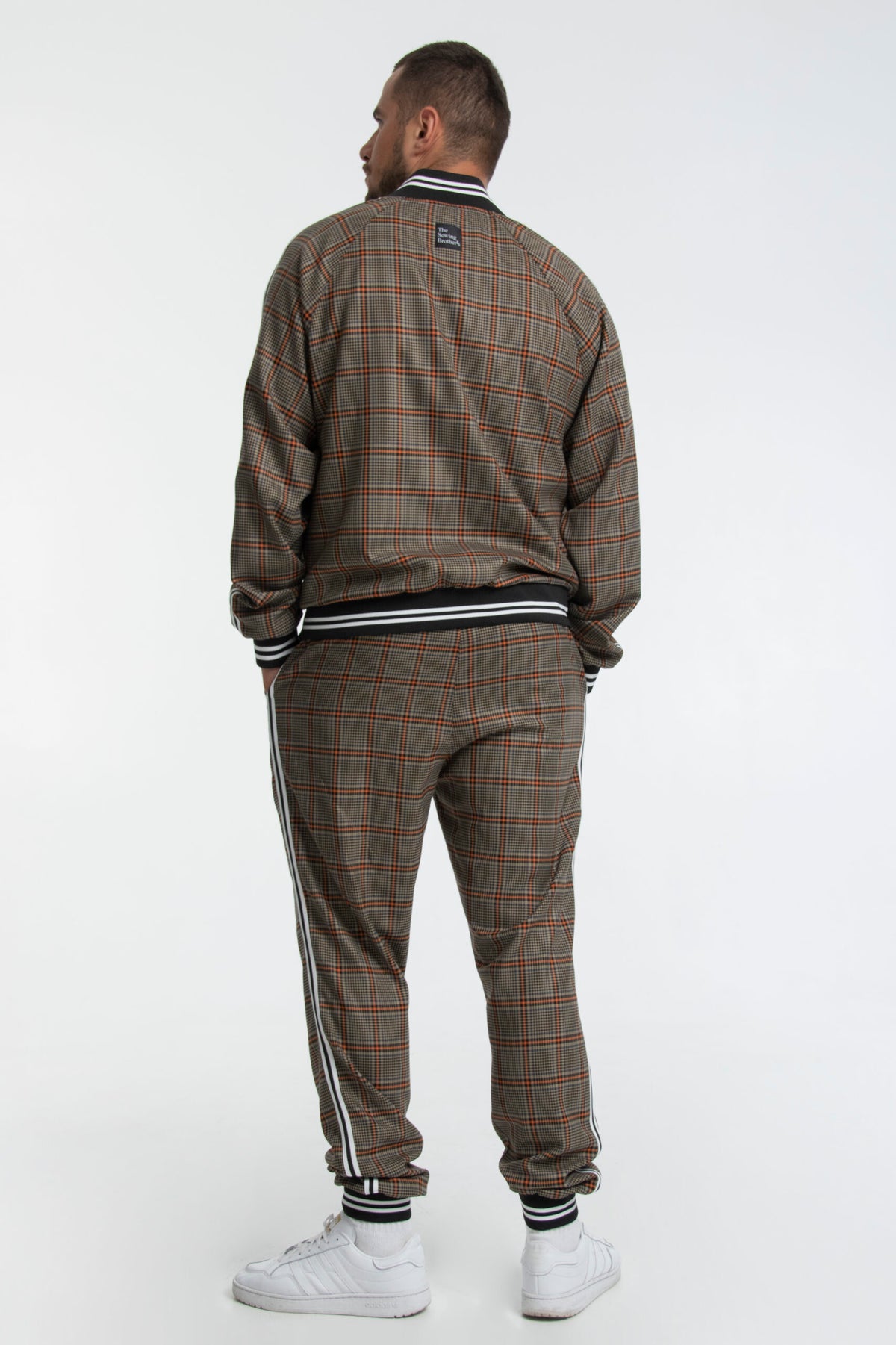 Premium Khaki Glen Plaid Gentlemen Tracksuit — back view