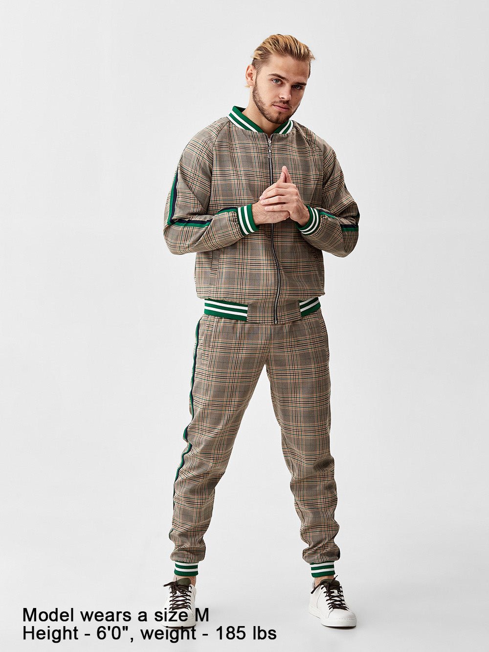 Khaki Glen Plaid Gentlemen Tracksuit — front view