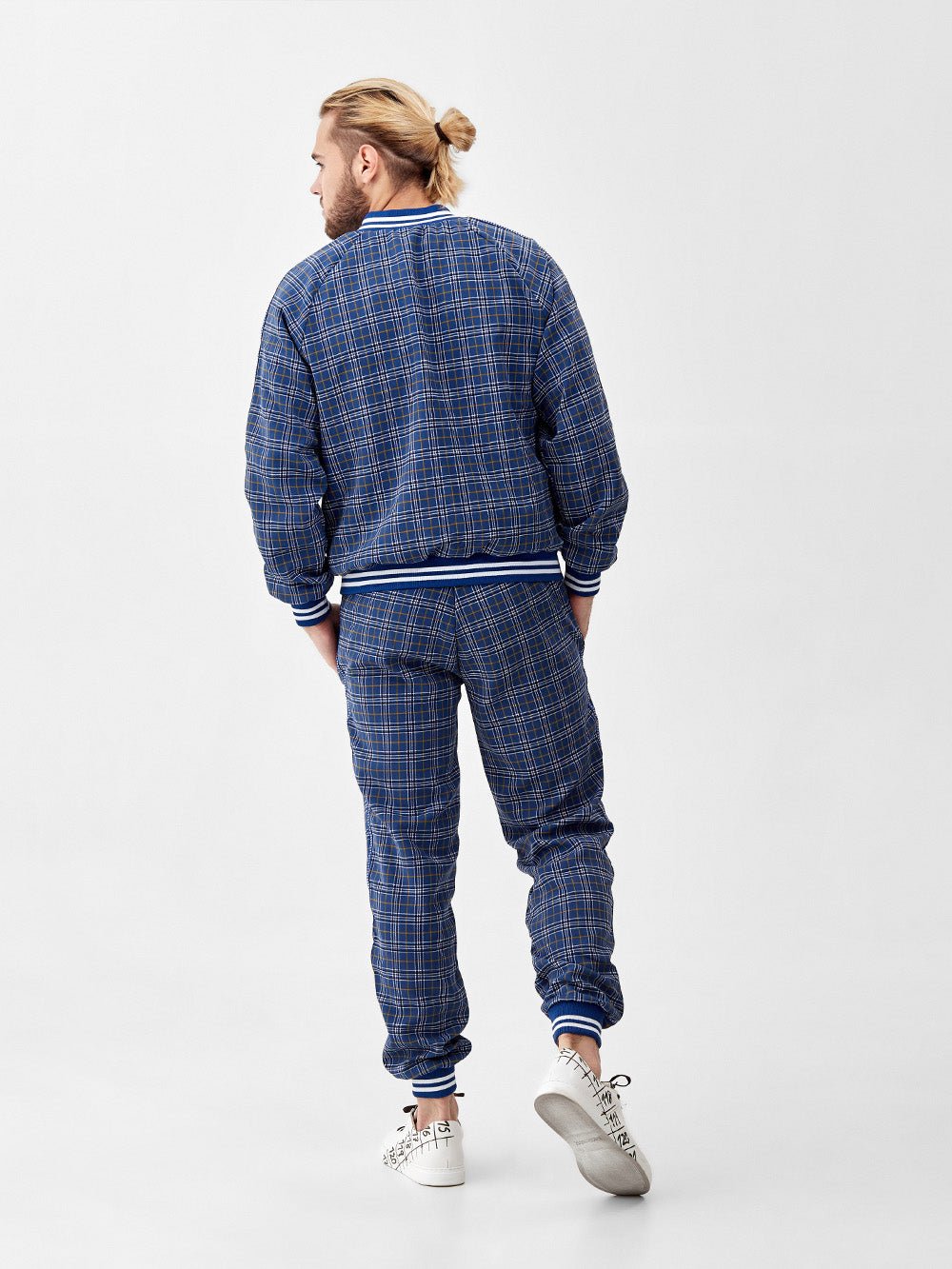 Navy Plaid Gentlemen Tracksuit — back view