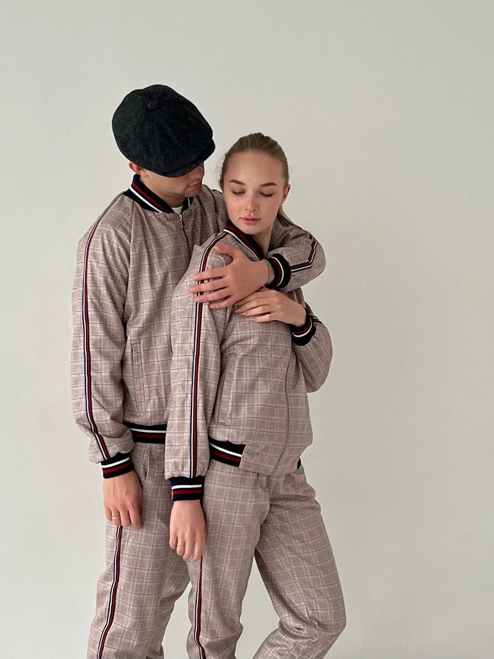 Women's Beige Glen Plaid Tracksuit — his-and-hers couple look