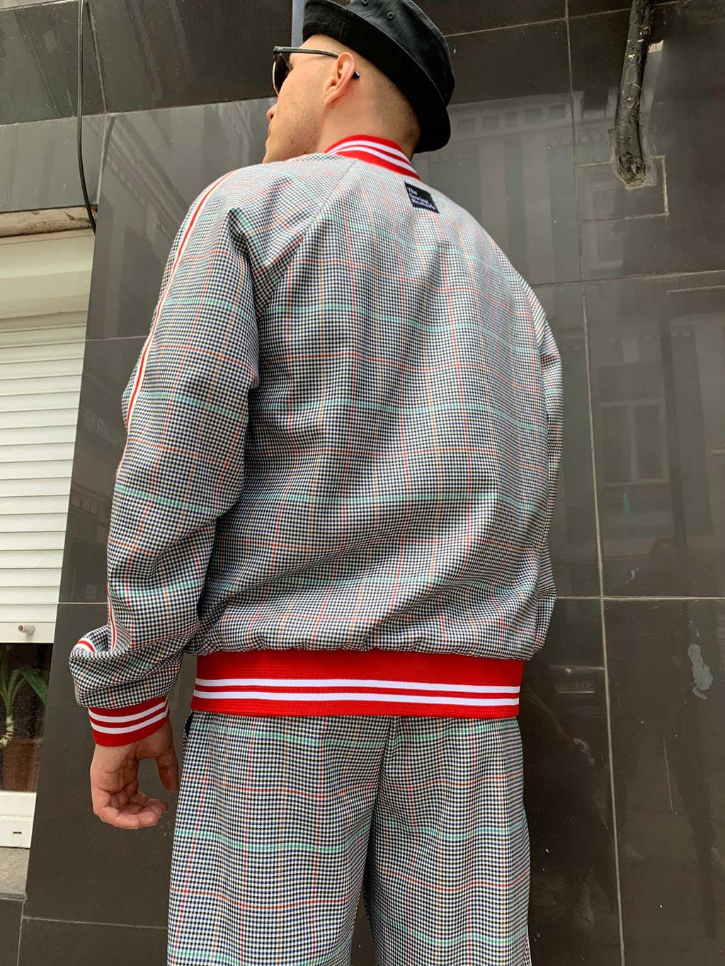 Premium Light Grey Glen Plaid Gentlemen Tracksuit — close-up of the jacket back