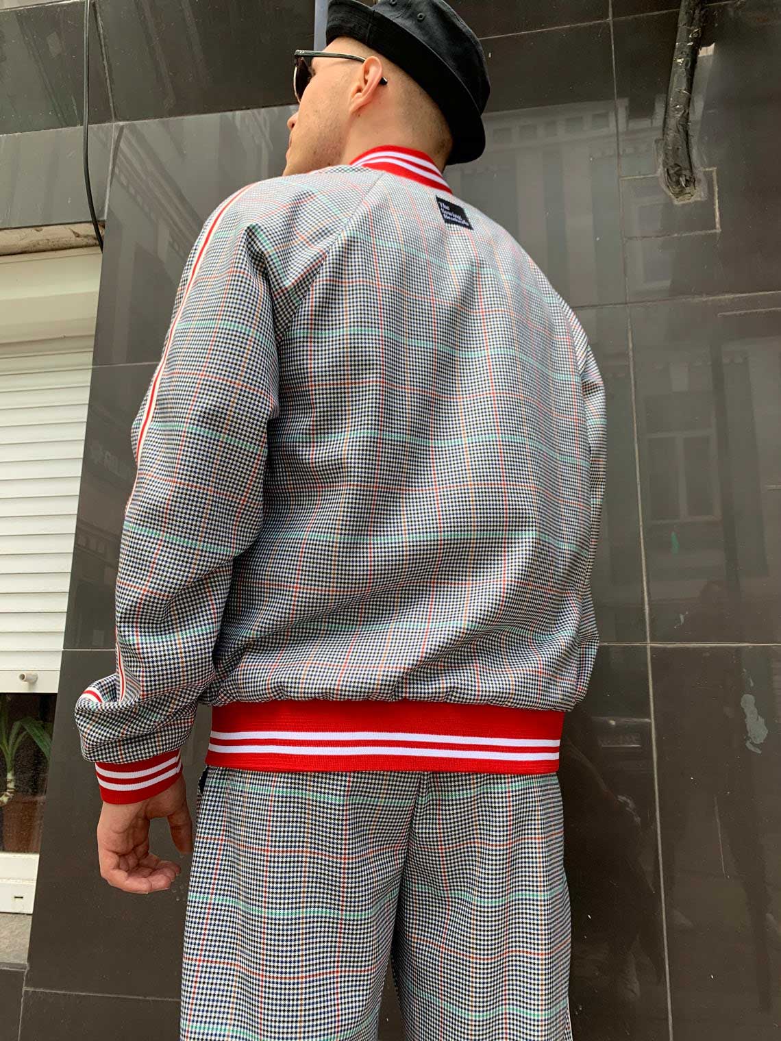 Premium Light Grey Glen Plaid Gentlemen Tracksuit — close-up of the jacket back