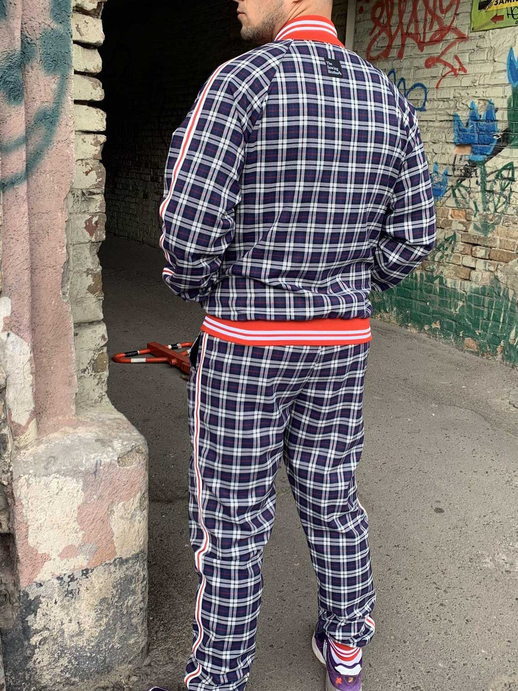 Premium Navy Check Gentlemen Tracksuit — back view
