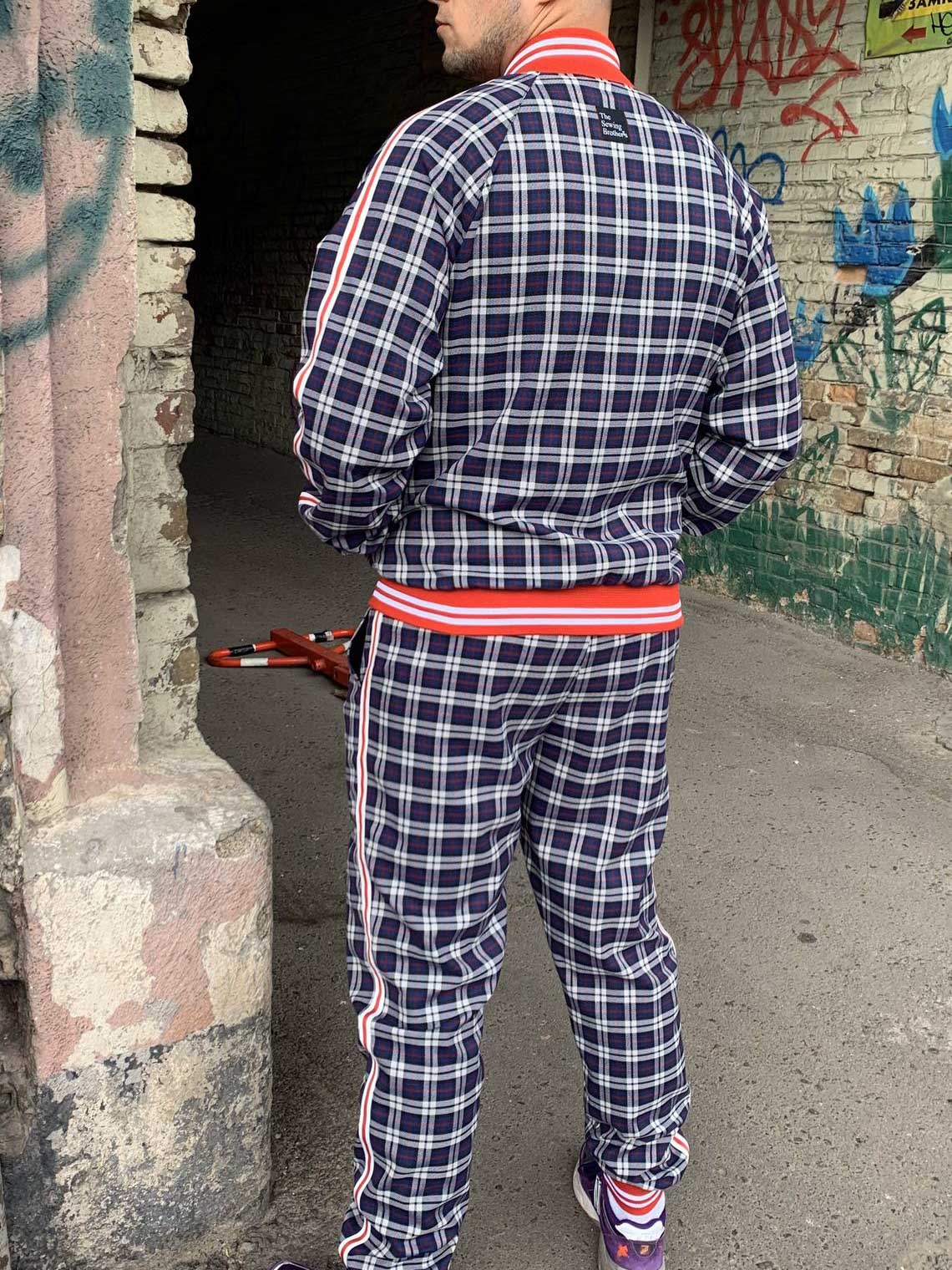 Premium Navy Check Gentlemen Tracksuit — back view