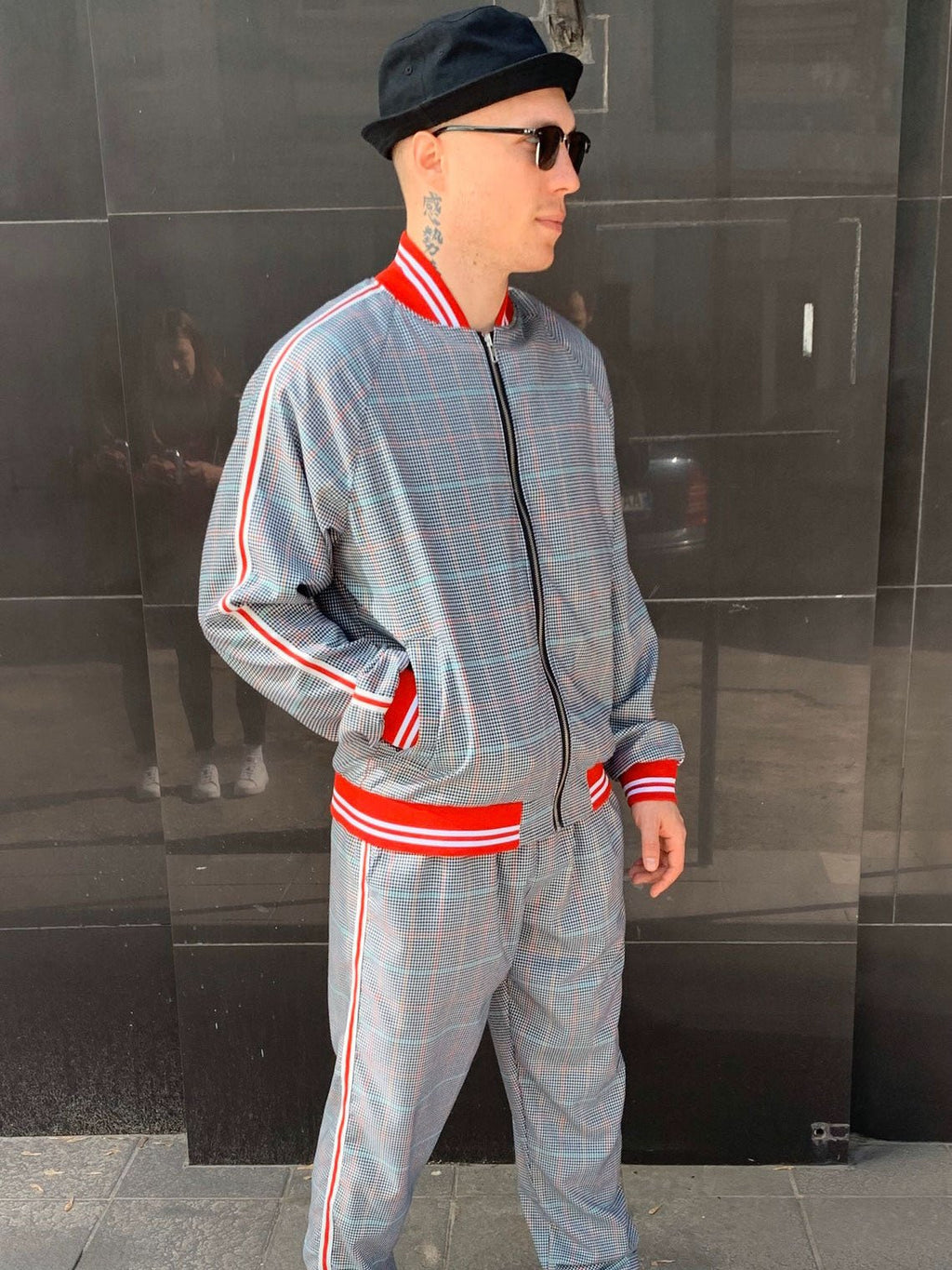 Premium Light Grey Glen Plaid Gentlemen Tracksuit — side view