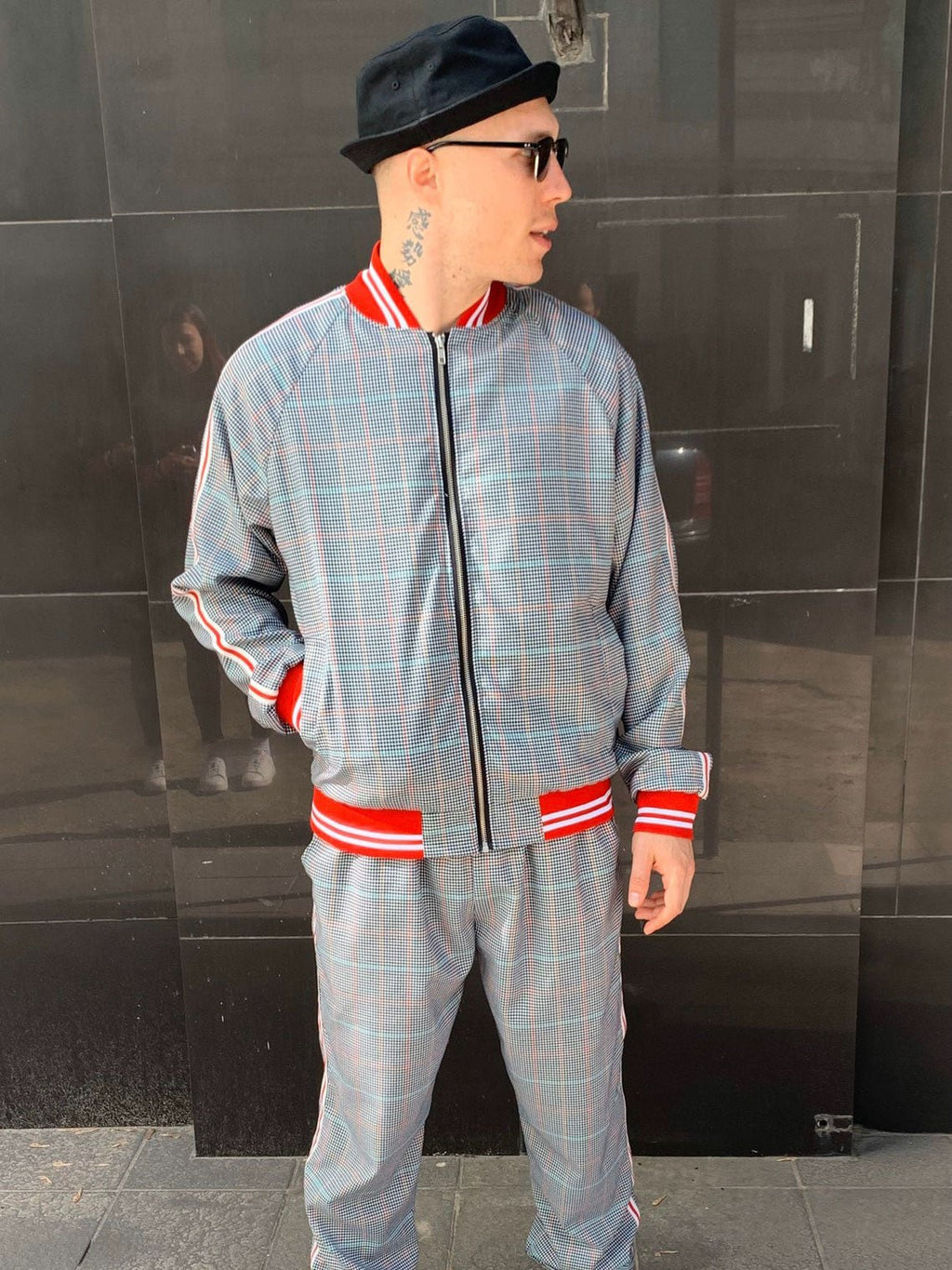 Premium Light Grey Glen Plaid Gentlemen Tracksuit — front view