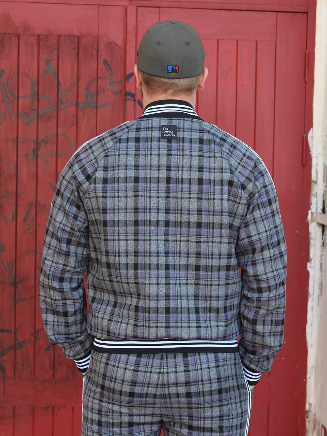 Premium Slate Grey Tartan Gentlemen Tracksuit — close-up of the jacket back