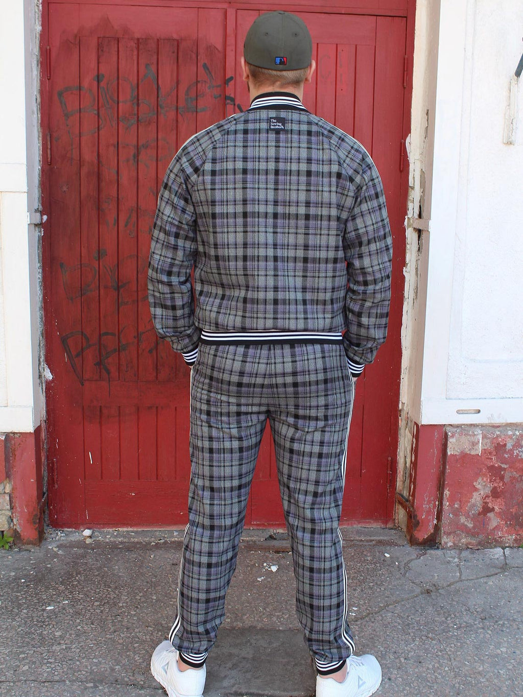 Premium Slate Grey Tartan Gentlemen Tracksuit — back view
