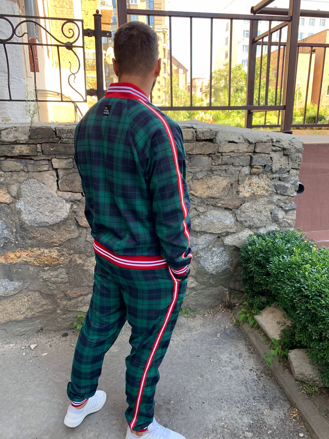 Premium Green Tartan Coach Gentlemen Tracksuit — back view