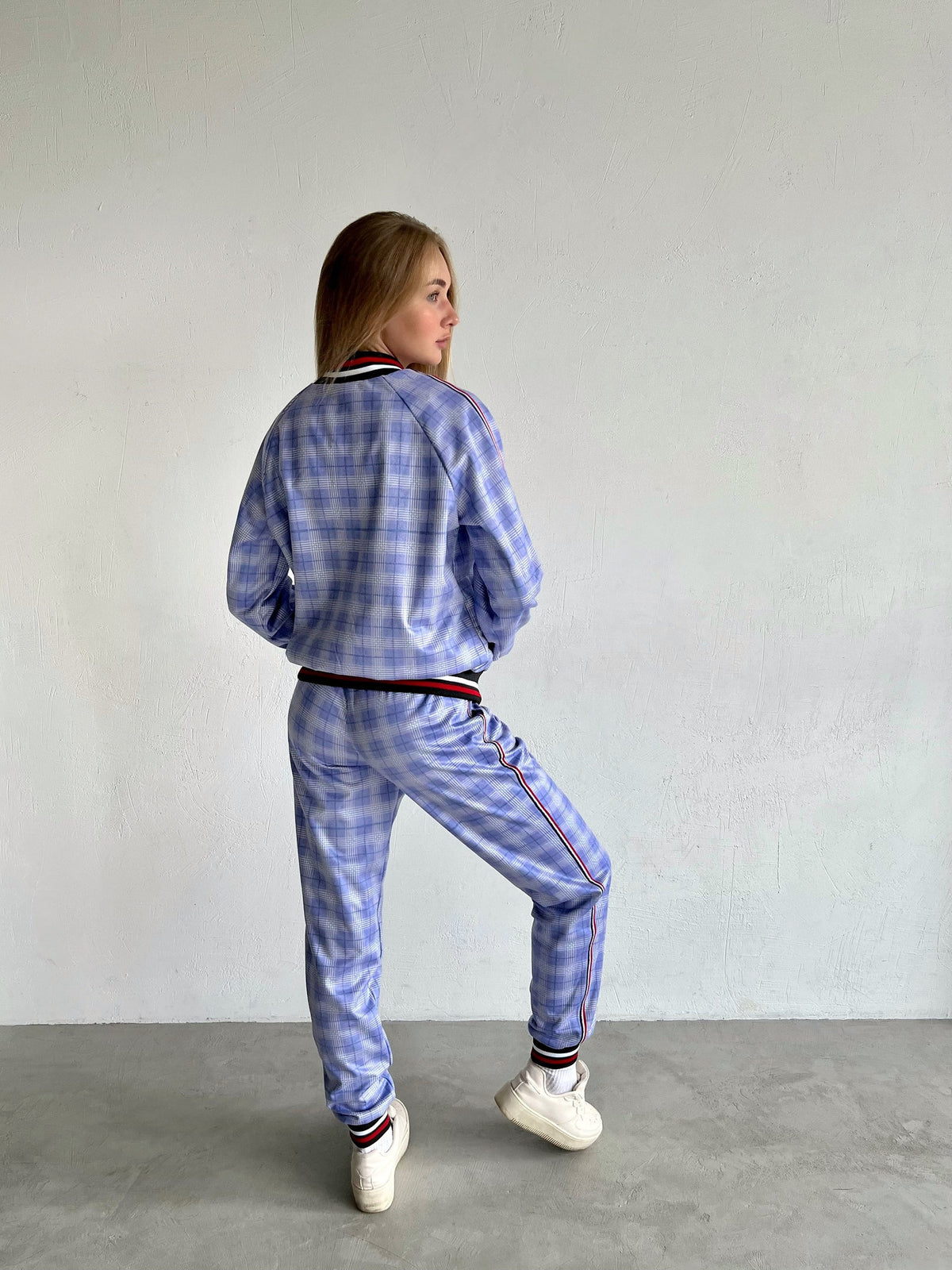 Women's Light Blue Plaid Tracksuit — back view
