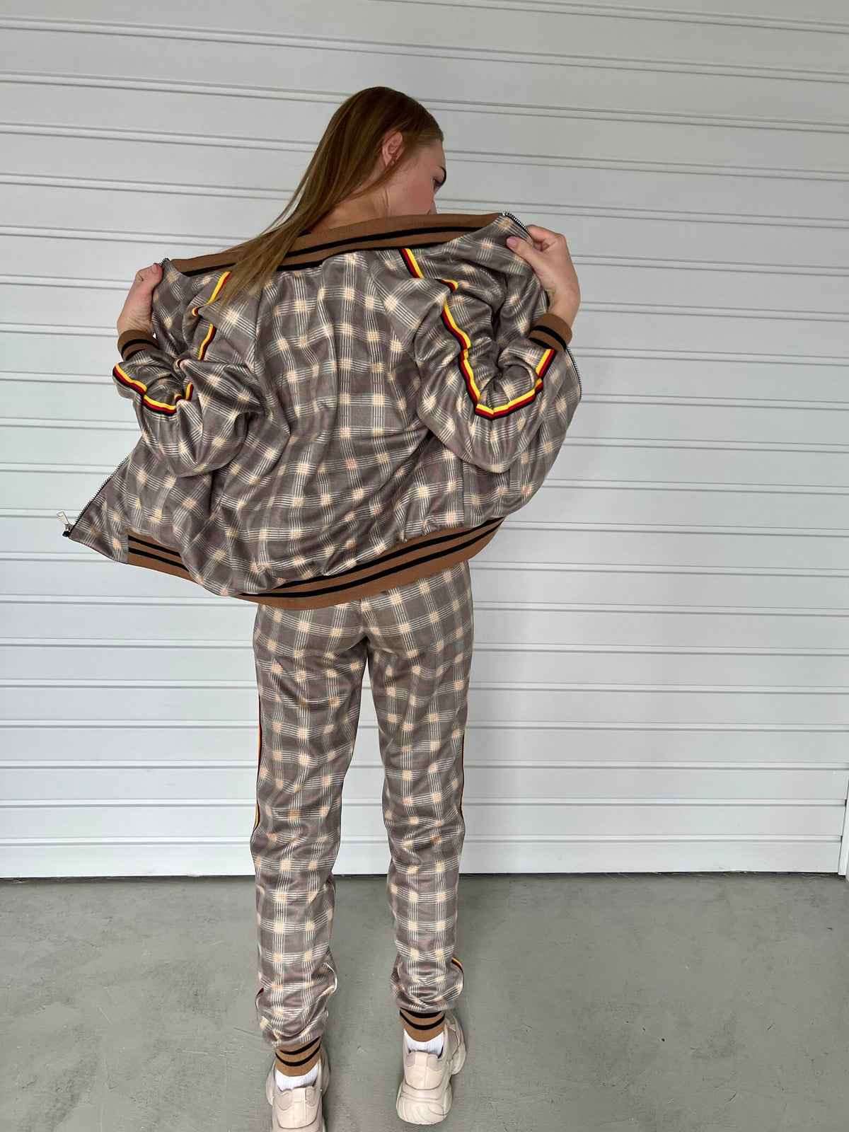 Women's Beige Check Tracksuit — back view