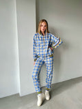 Women's Blue & Yellow Tartan Tracksuit — tartan bomber jacket and joggers inspired by The Gentlemen, front view