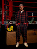 Premium Red Tartan Gentlemen Tracksuit — tartan bomber jacket and joggers, front view