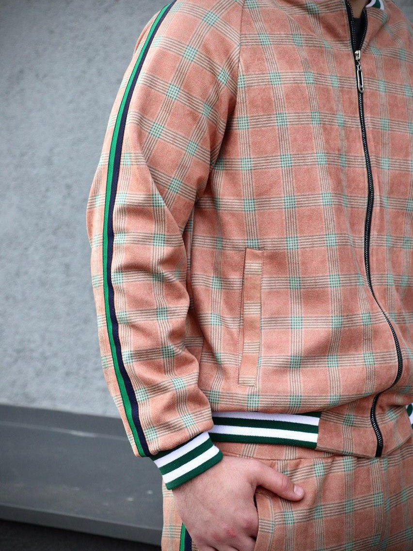 Rust Checkered Gentlemen Tracksuit — close-up of the side stripe