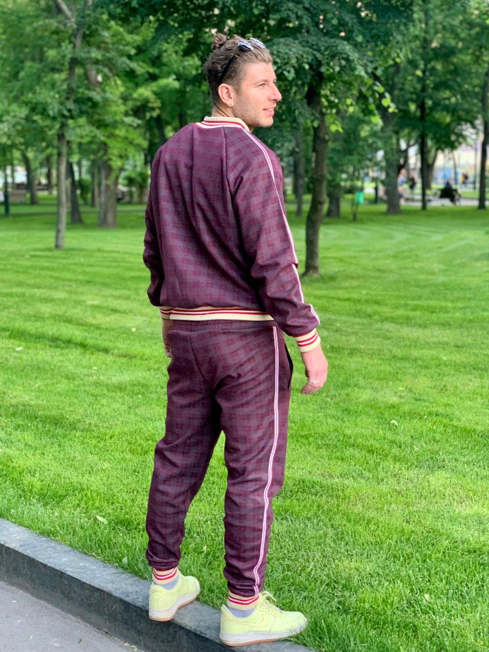 Burgundy Plaid Gentlemen Tracksuit — front view
