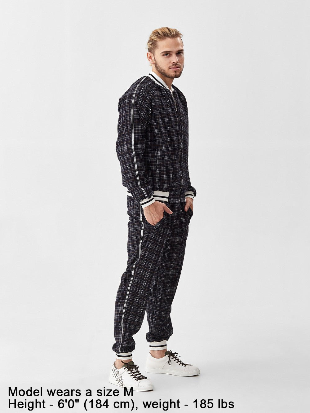 Charcoal Plaid Gentlemen Tracksuit — front view