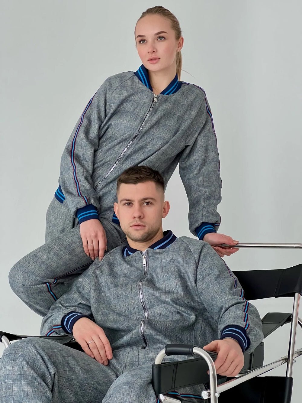 Women's Grey & Blue Glen Plaid Tracksuit — his-and-hers couple look