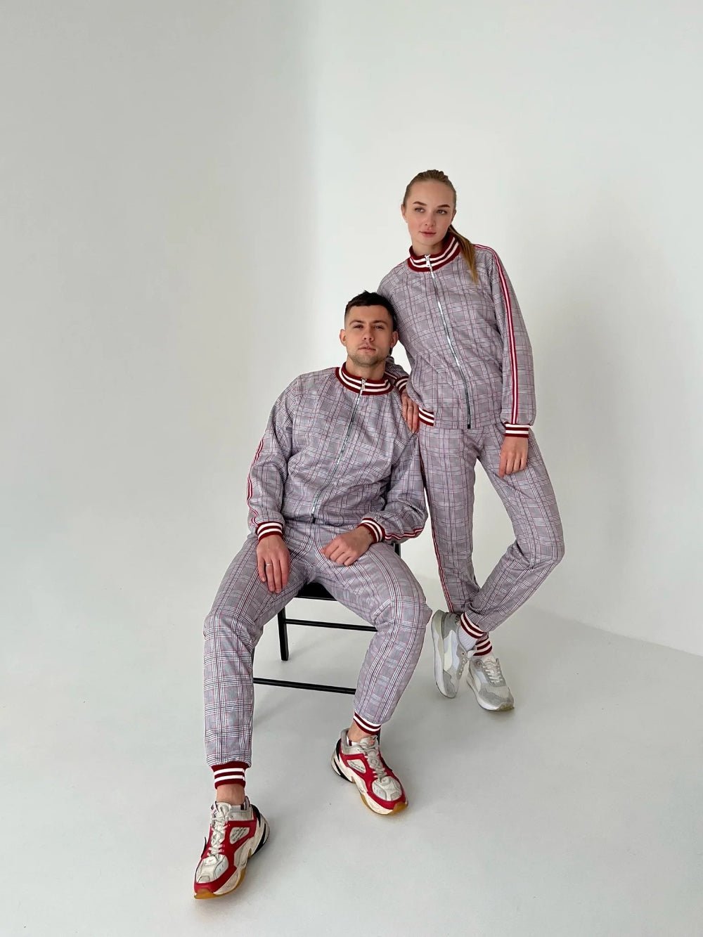 Women's Grey & Red Glen Plaid Tracksuit — his-and-hers couple look
