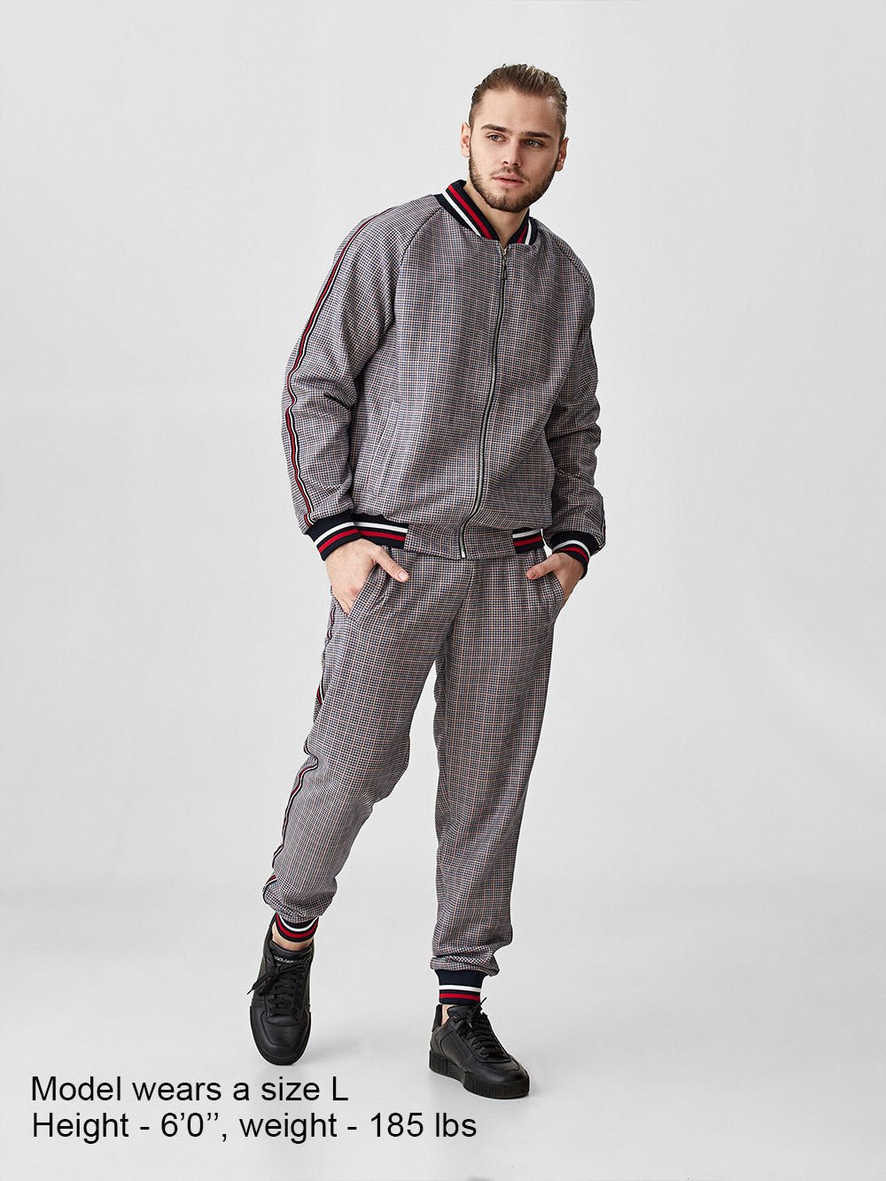 Silver Grey Glen Plaid Gentlemen Tracksuit — front view