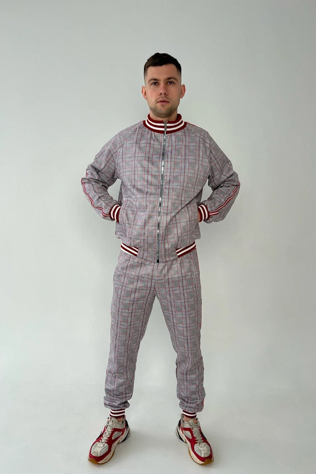 Tartan Plaid Gentlemen Tracksuit — front view, another angle