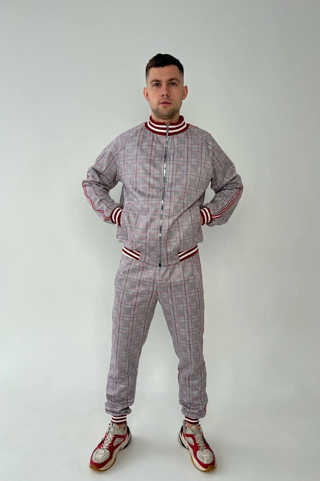 Tartan Plaid Gentlemen Tracksuit — front view, another angle
